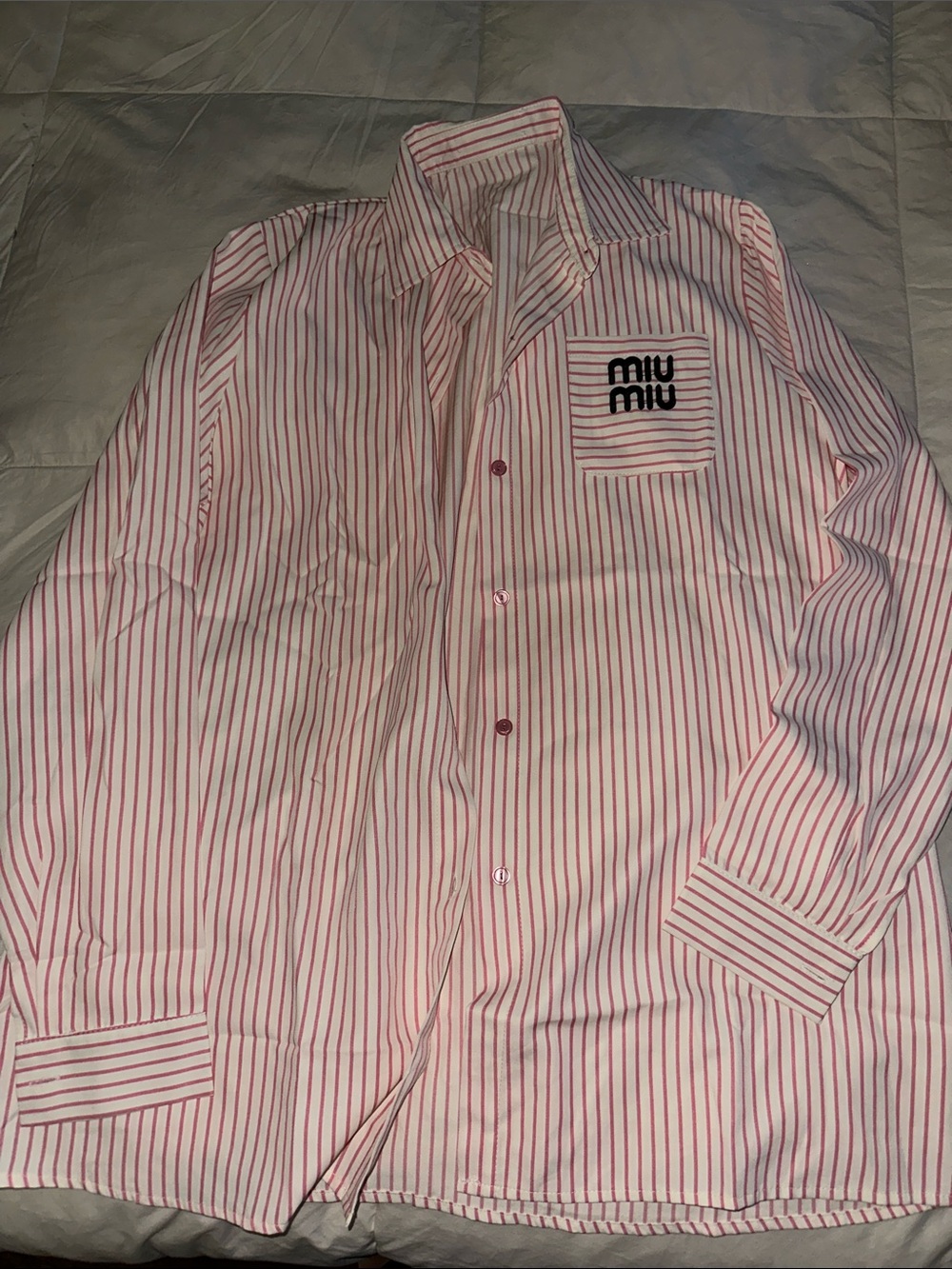 Miu Miu Pink and White Striped Button-Down Shirt
